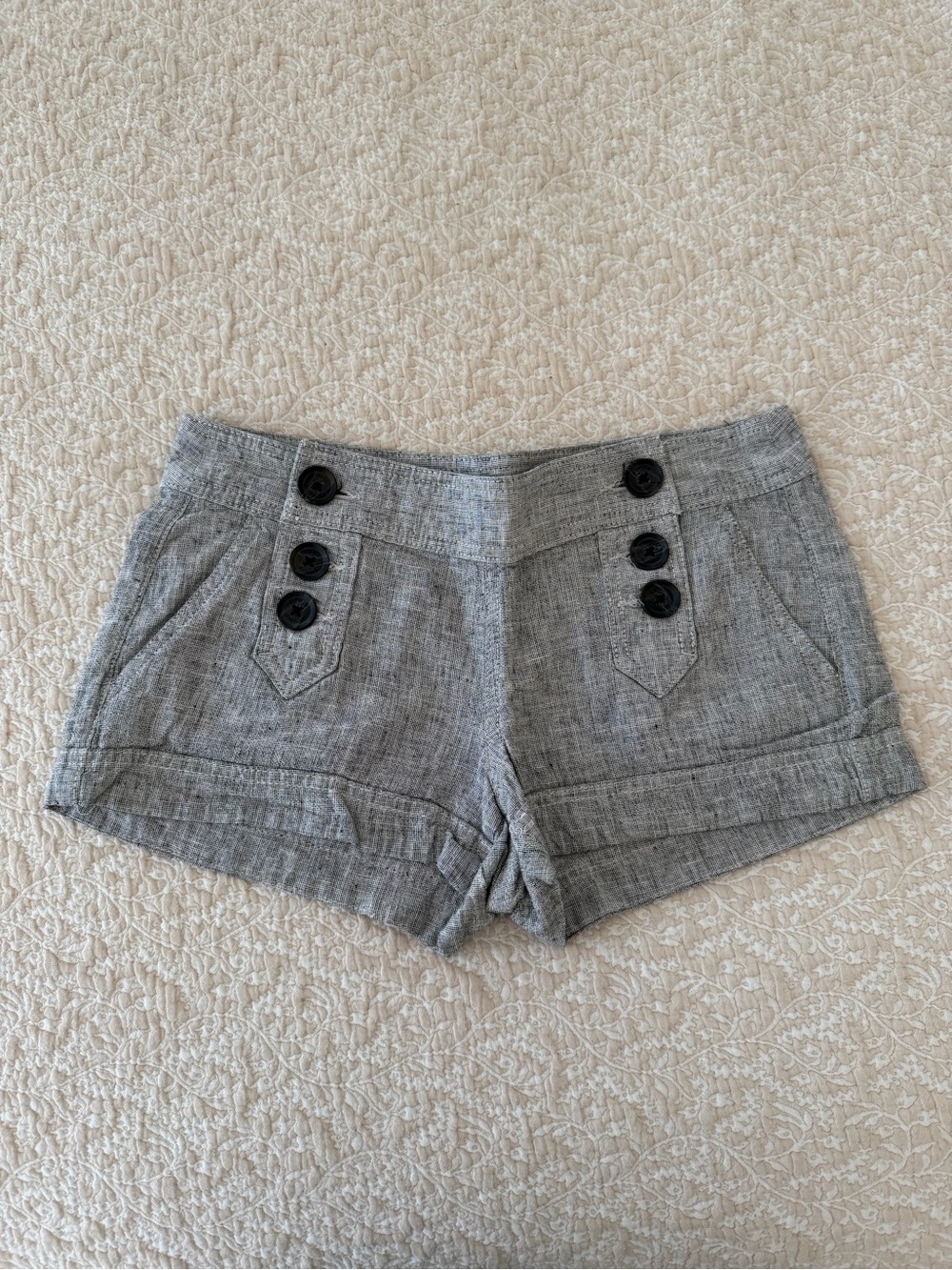 Express Gray Linen Blend Button-Accent Shorts